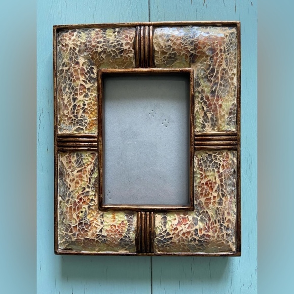 3 for 75$Tabletop shiny stained glass Vintage Frame with Bronze metal detailing